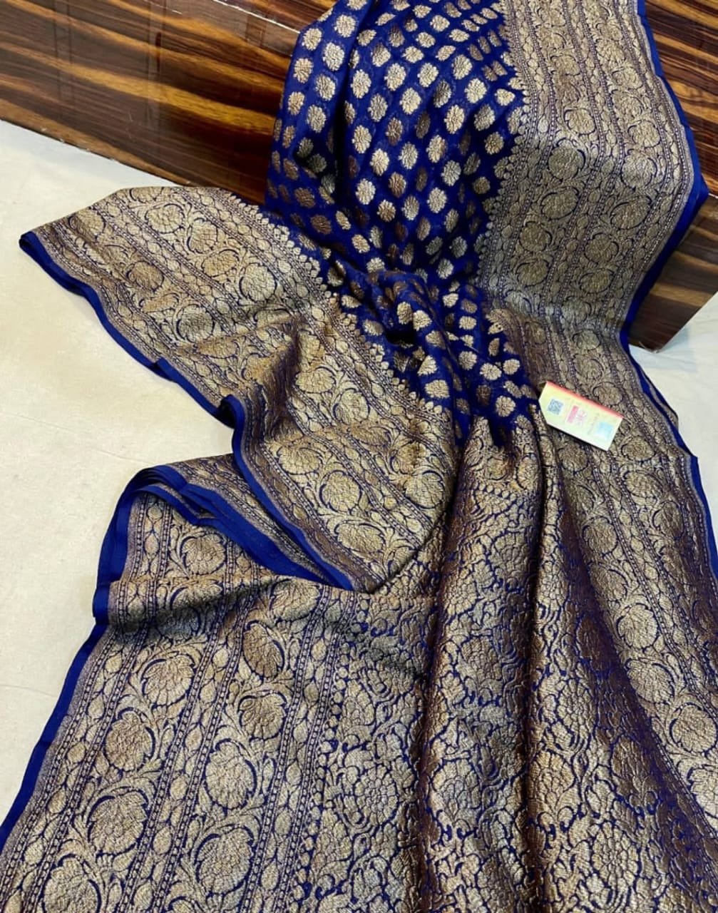 Pure Banarasi Khaddi Georgette Silk Saree Handloom Made With Silk Trede Mark