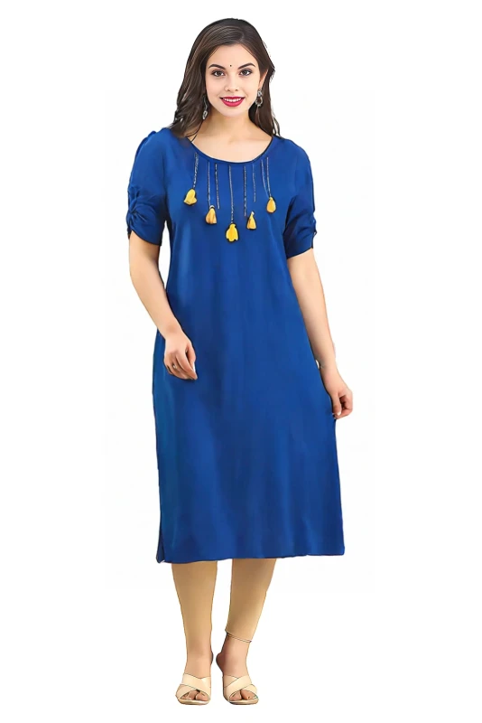 Women's Teal Blue Kurti and Pant Set- Blended Cotton