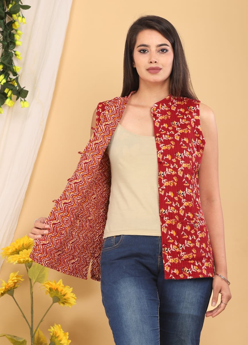 Presenting Jaipuri Printed Women's Wear Quilted Cut Sleeves Jackets