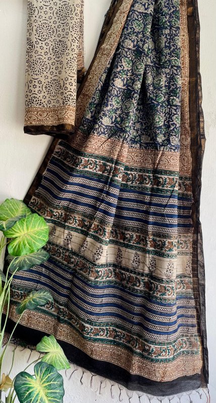 Exclusive Hand Block Printed Chanderi Cotton Sarees  With Blouse