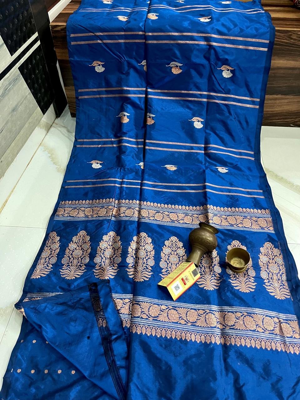 Pure Banarasi Katan Silk Saree Handloom Made Beautiful Border And Pallu Design