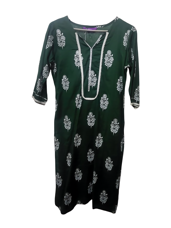 Women's Bottle Green Kurti and Pant Set- Pure Cotton from Libas