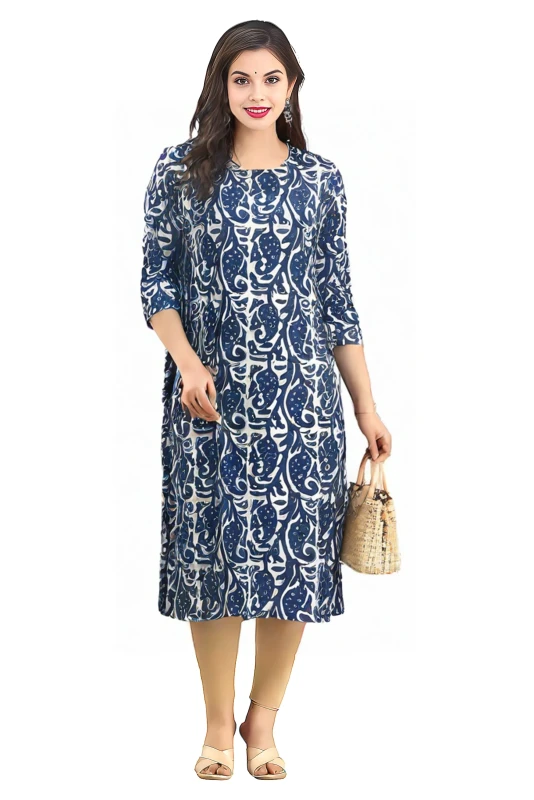 Women's Indigo Blue Kurti and Pant Set Pure Cotton