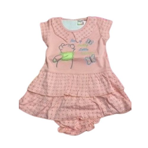 Baby Girl  Hosiery Cotton Frock- Light Baby Pink Colour