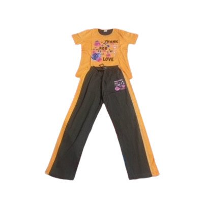 Smart Pure Cotton Orange Tshirt And Brown Pant For Girls