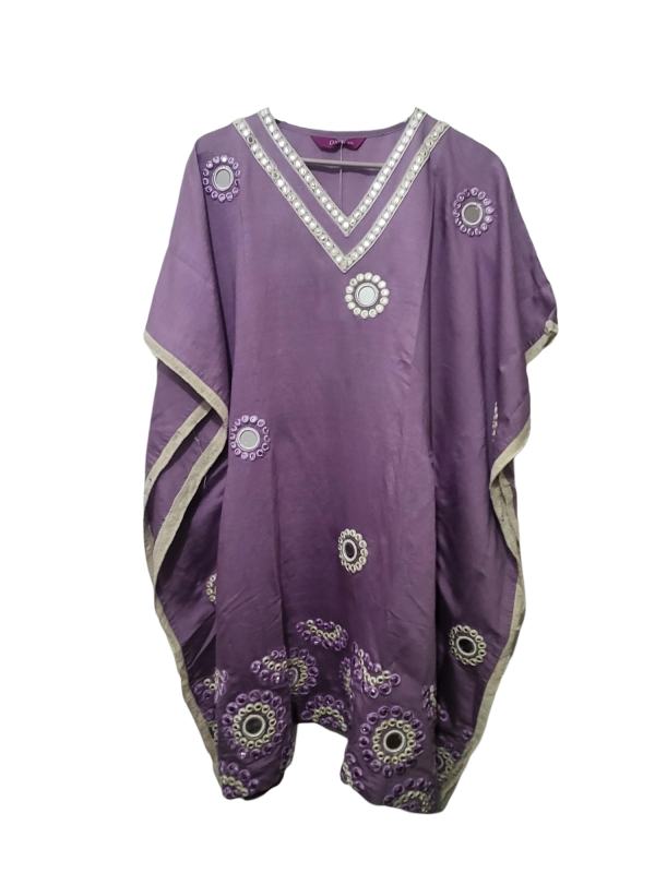 Women's Mauve Short Kaftan Kurti with Pant- Blended Cotton