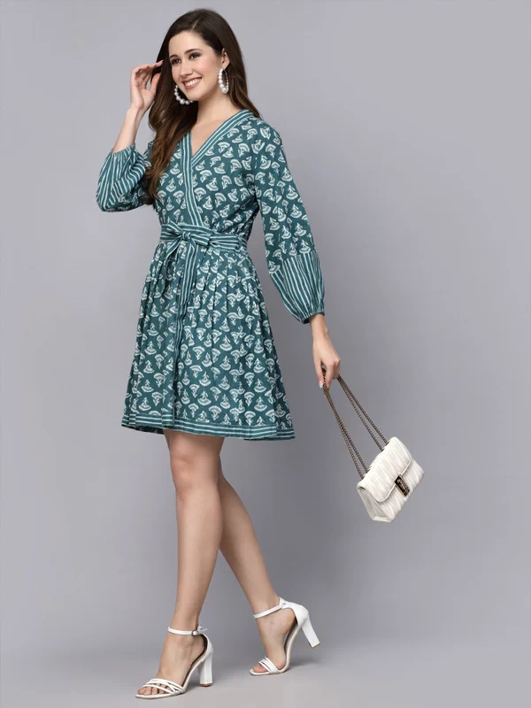 Floral Printed Cotton Flared Dress
