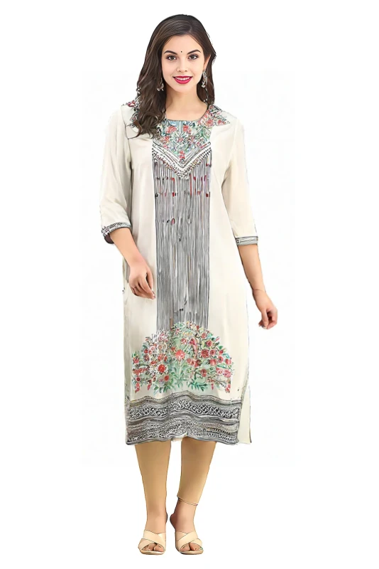 Women's Off-white Kurti and Pant Set Pure Cotton