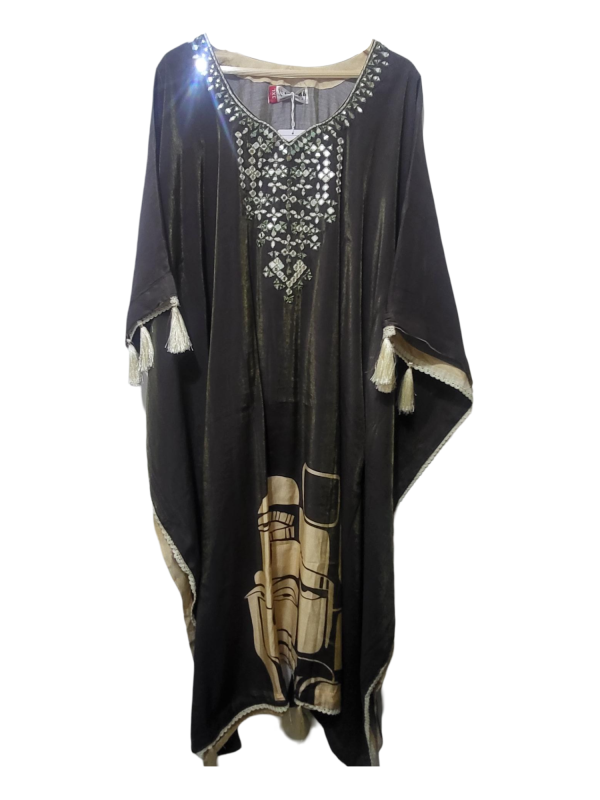 Women's Olive Green Kaftan with Pant, long Length- Silk