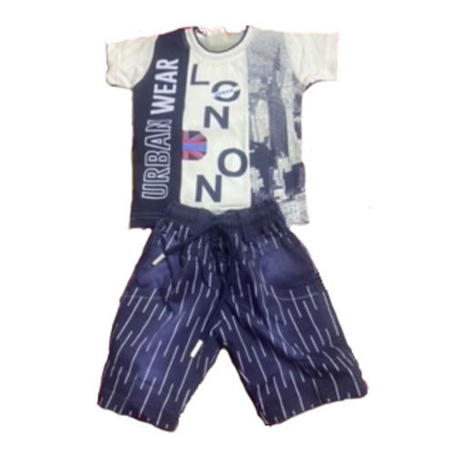 Blue and White T-shirt And Blue Half Pants For Boy Babies