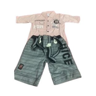 Peach Shirt And Grey Dungri Pant For Baby Boys