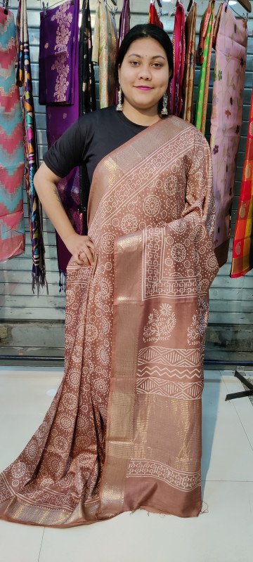 Maheshwari Block Print Saree With Bp-material Soft Cotton Silk