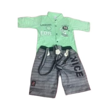 Green Shirt And Grey Dungri Pant For Baby Boys