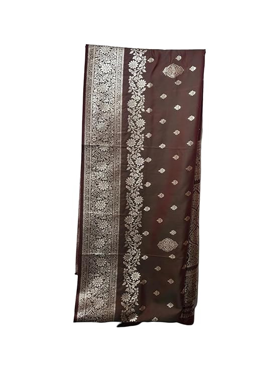 Traditional Banarasi Silk Saree, Golden Brown with Gold Floral Design, Tassels, Paisley Border