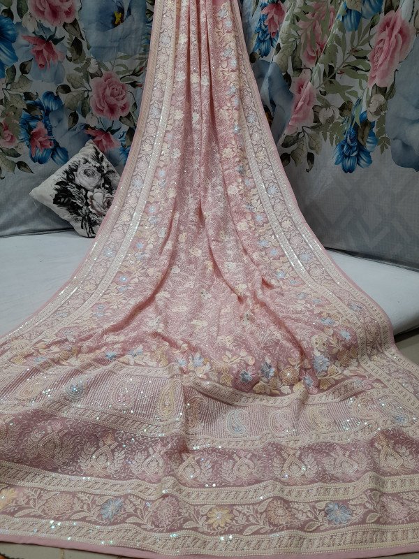 Soft Georgette With All Over Lucknow Chickankari Thread Work