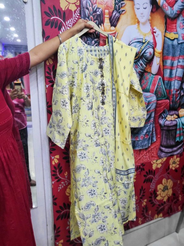 Yellow Suit Set with Pant and Dupatta Pure Cotton