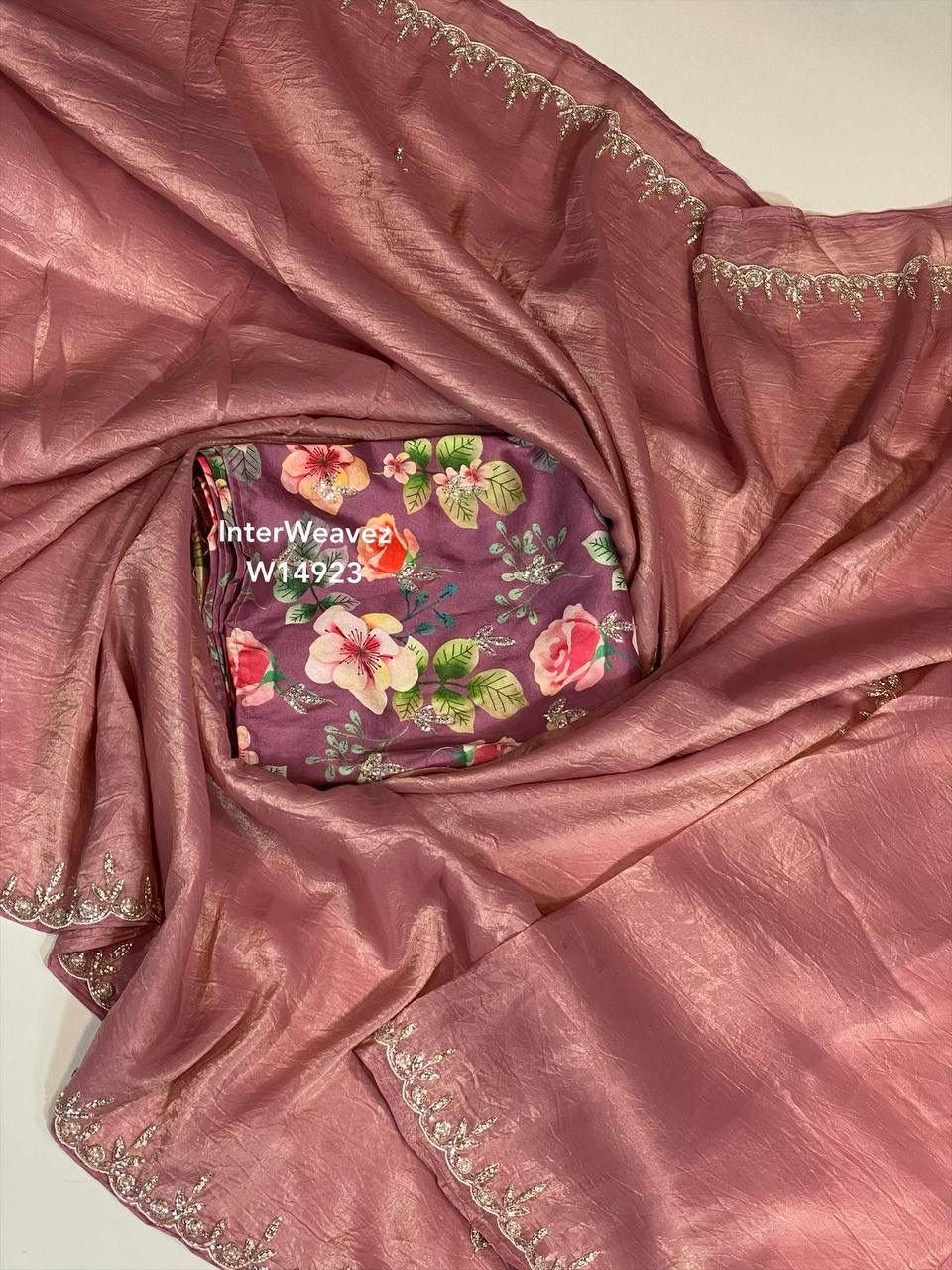 Shiny Smooth And Soft And Flowy Crush Tussar Satin Crape Sarees