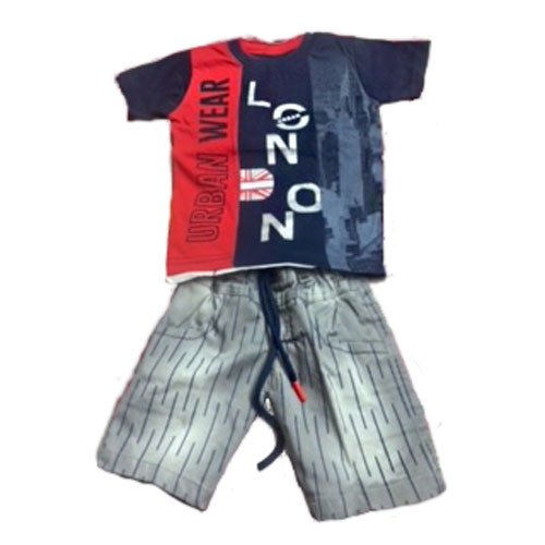 Red And Blue Tshirt And Grey Half Pants For Boy Babies
