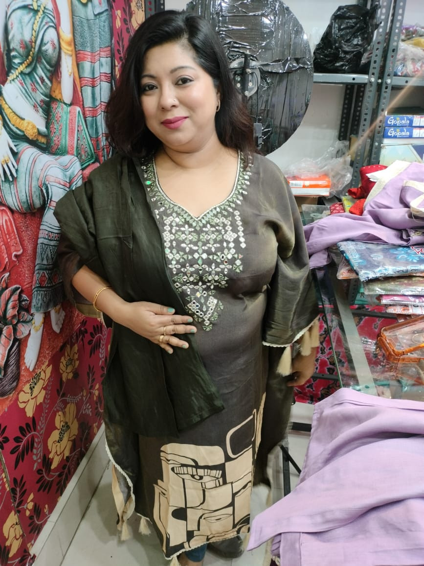 Mehndi Green Kaftan Kurti with Pant