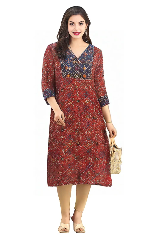 Women's Red and Blue Bandhani Print- Pure Cotton Kurti and Pant set