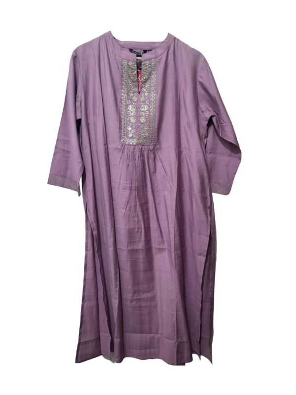 Women's Suit Set - Kurti and Pant set, Blended Cotton (Purple )