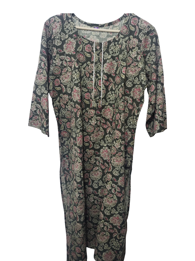 Women's Pure Cotton- Kurti, Bottle Green Kurti