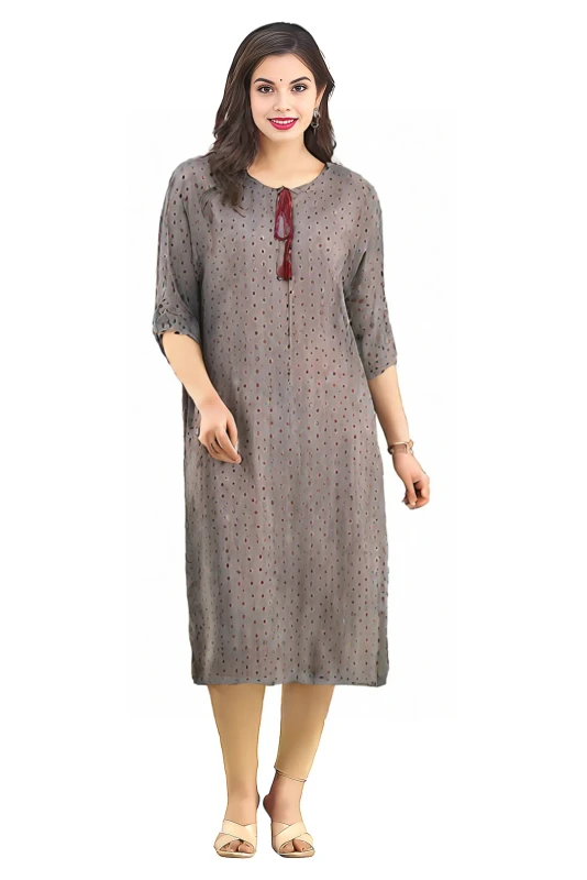 Women's Light Grey Colour Kurti and pant set, Pure Cotton