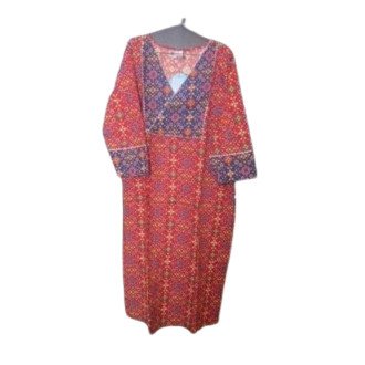 Red And Blue Kurti Set With Mask